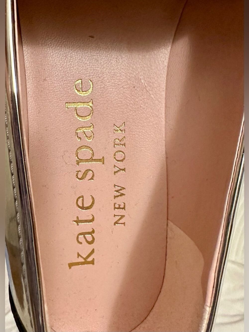 NWOT kate spade Metallic Silver Pearl-Trim Loafers - Picture 5 of 16